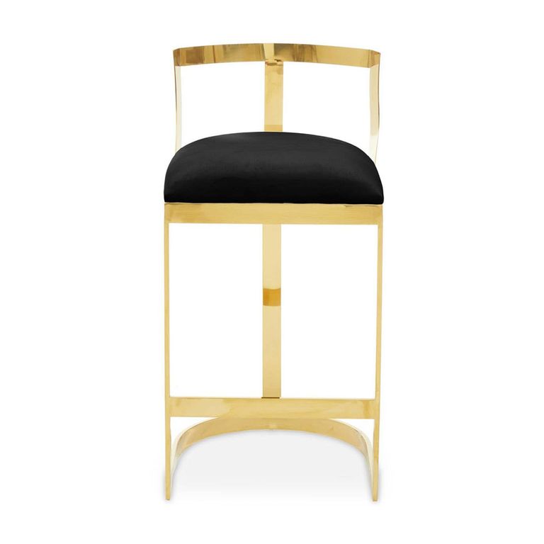 Azalea Barstool - Black Velvet Fabric with Gold Metal