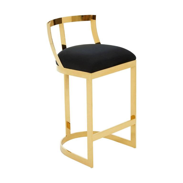 Azalea Barstool - Black Velvet Fabric with Gold Metal