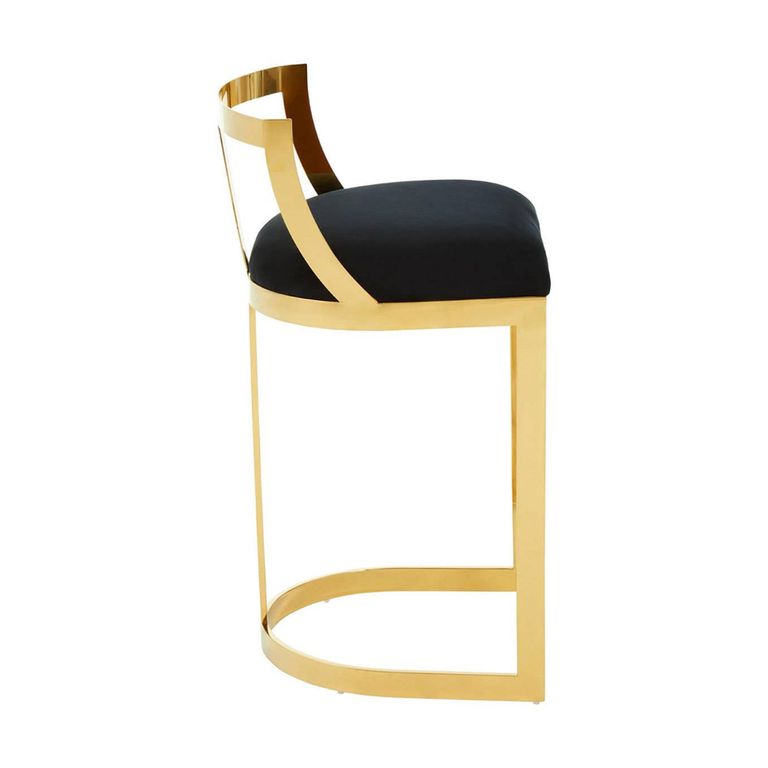 Azalea Barstool - Black Velvet Fabric with Gold Metal