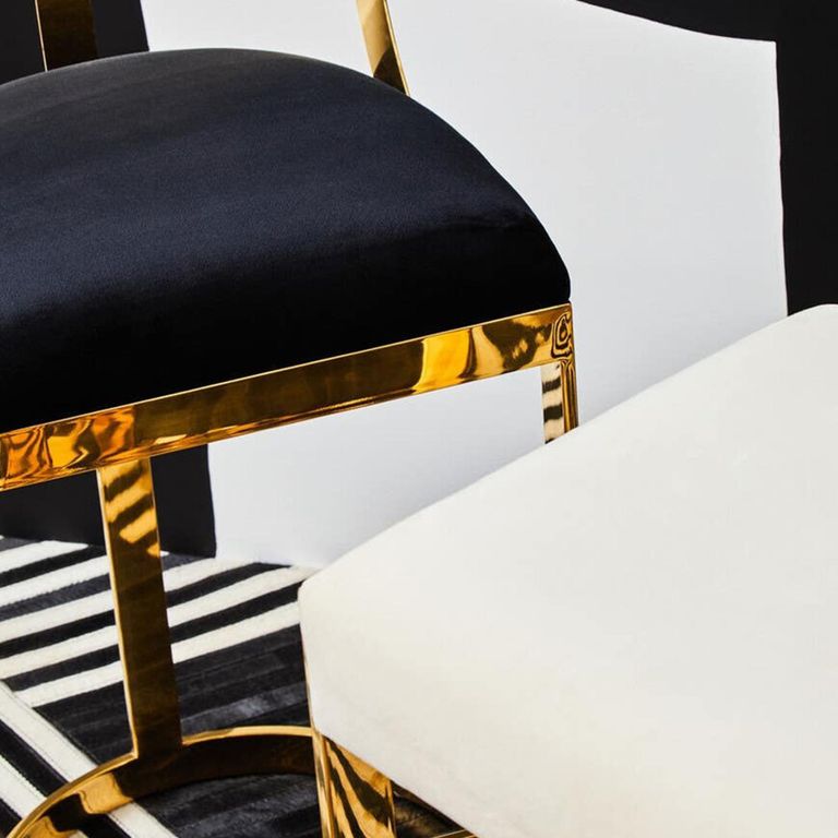 Azalea Barstool - Black Velvet Fabric with Gold Metal