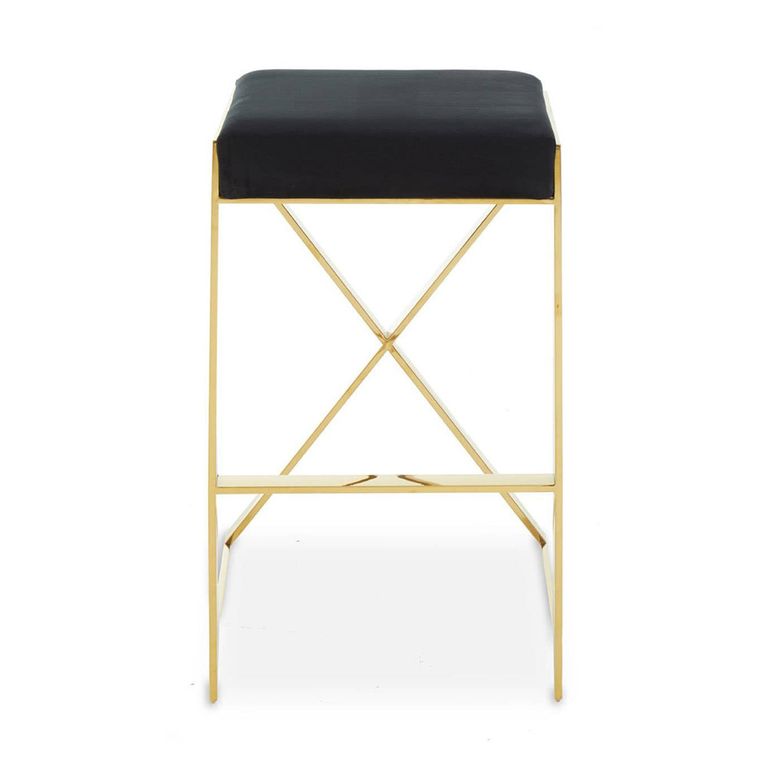 Azalea Barstool - Set of 2 - Black Velvet Fabric with Gold Metal