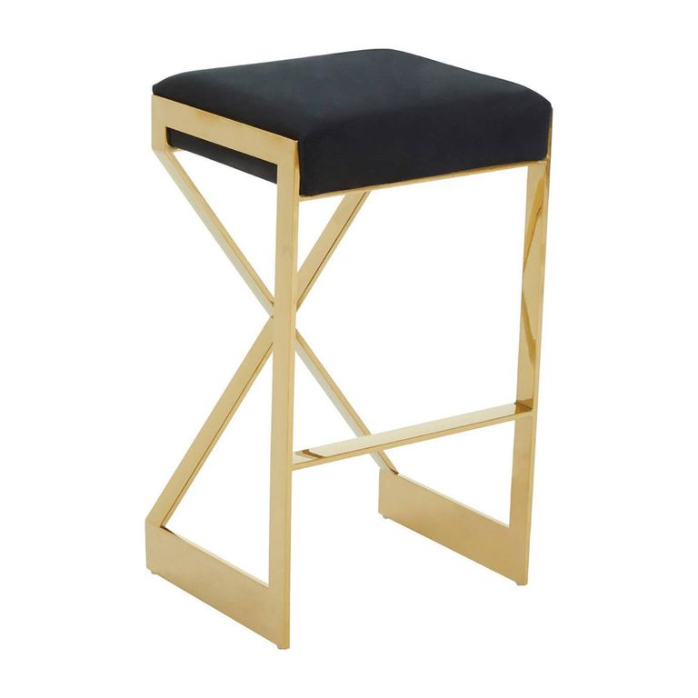 Azalea Barstool - Set of 2 - Black Velvet Fabric with Gold Metal