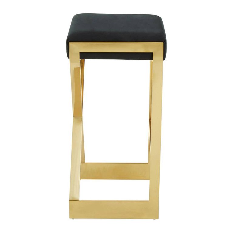 Azalea Barstool - Set of 2 - Black Velvet Fabric with Gold Metal