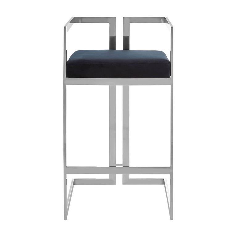 Azalea Barstool - Set of 2 - Black Velvet Fabric with Silver Metal