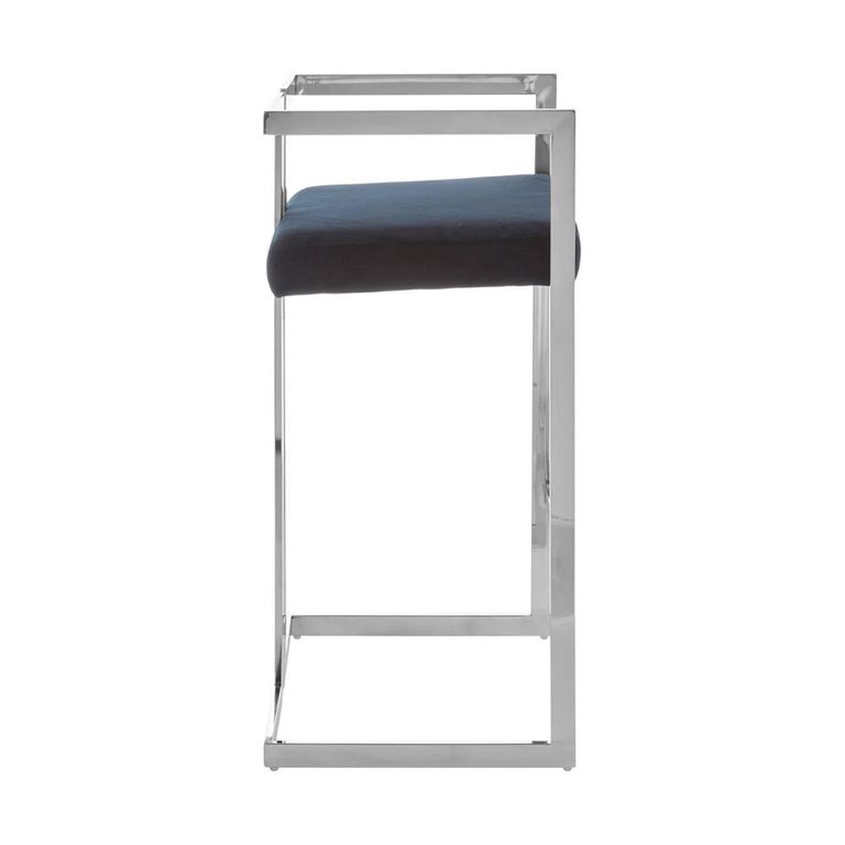 Azalea Barstool - Set of 2 - Black Velvet Fabric with Silver Metal