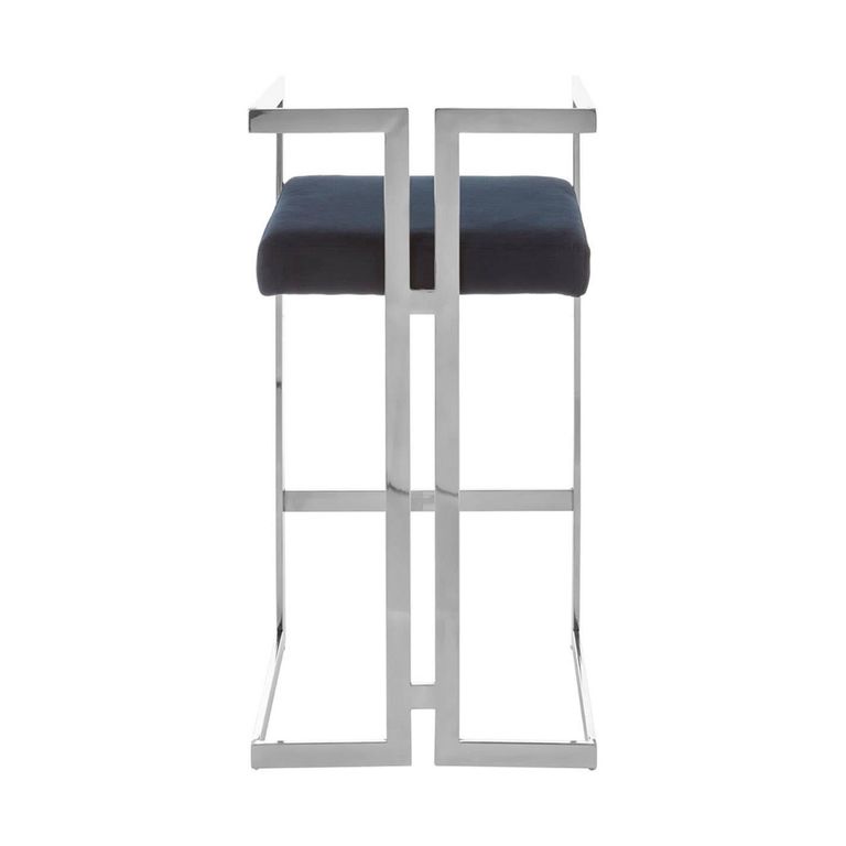Azalea Barstool - Set of 2 - Black Velvet Fabric with Silver Metal