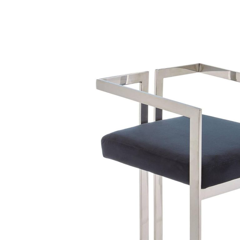 Azalea Barstool - Set of 2 - Black Velvet Fabric with Silver Metal