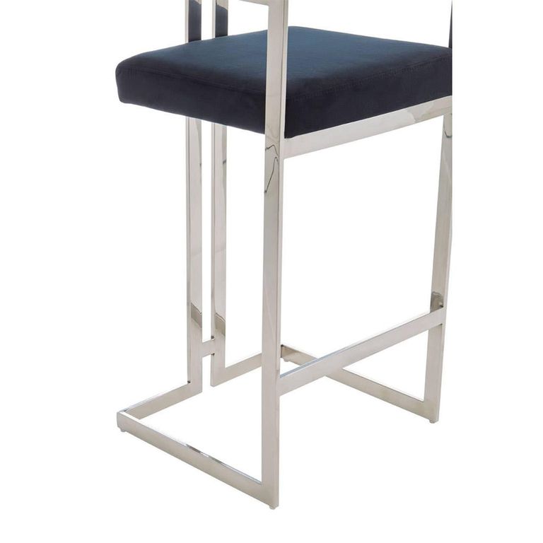 Azalea Barstool - Set of 2 - Black Velvet Fabric with Silver Metal