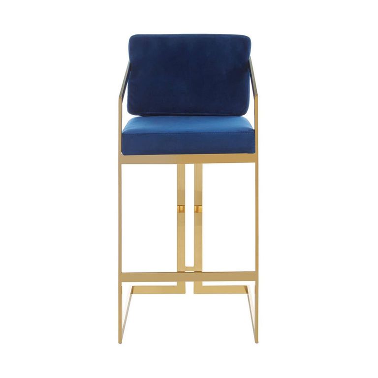 Azalea Barstool - Set of 2 - Blue Velvet Fabric with Gold Metal