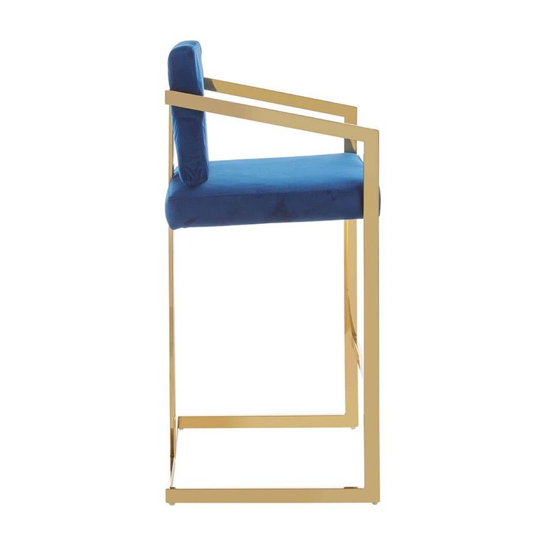 Azalea Barstool - Set of 2 - Blue Velvet Fabric with Gold Metal