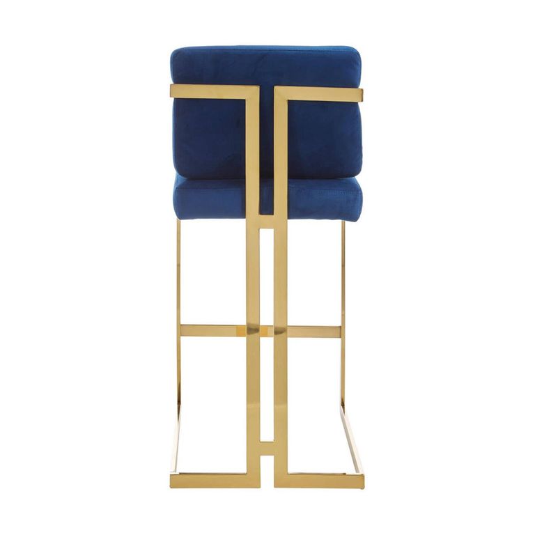 Azalea Barstool - Set of 2 - Blue Velvet Fabric with Gold Metal