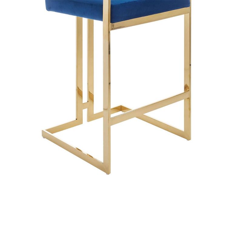 Azalea Barstool - Set of 2 - Blue Velvet Fabric with Gold Metal