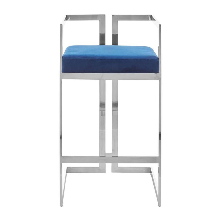 Azalea Barstool - Set of 2 - Blue Velvet Fabric with Silver Metal
