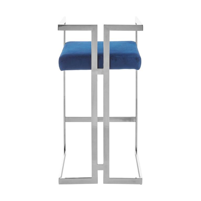 Azalea Barstool - Set of 2 - Blue Velvet Fabric with Silver Metal