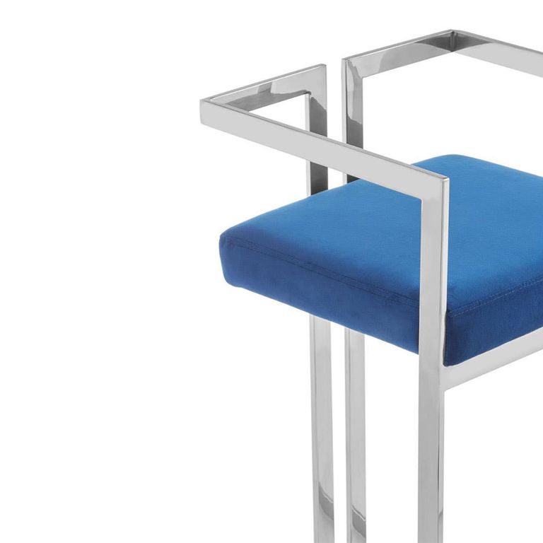 Azalea Barstool - Set of 2 - Blue Velvet Fabric with Silver Metal