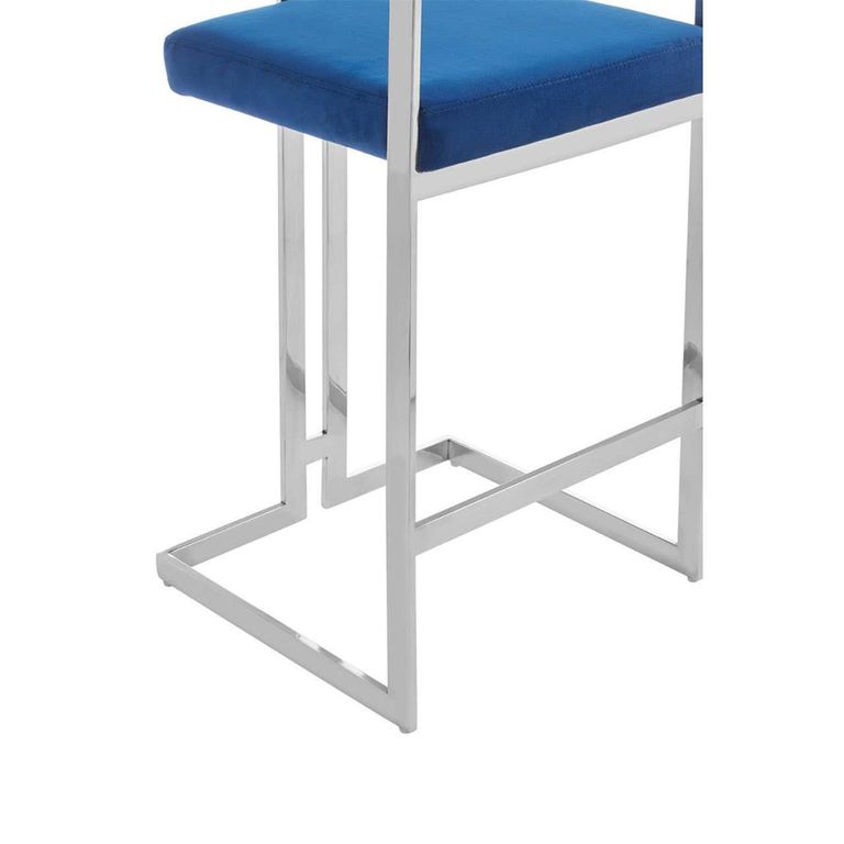 Azalea Barstool - Set of 2 - Blue Velvet Fabric with Silver Metal