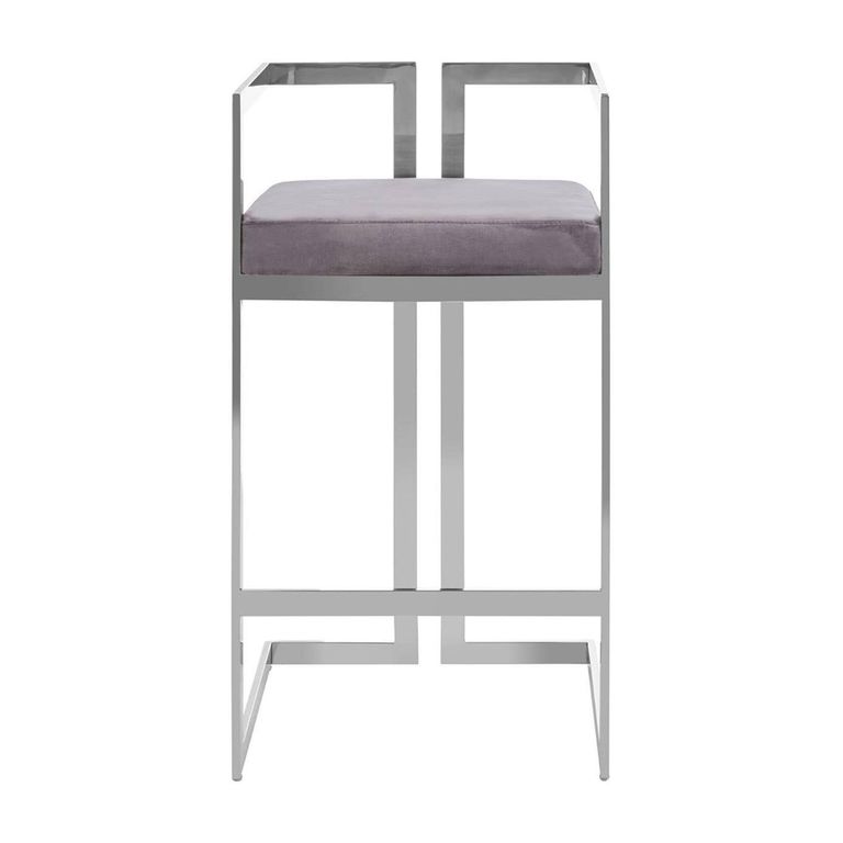 Azalea Barstool - Set of 2 - Grey Velvet Fabric with Silver Metal