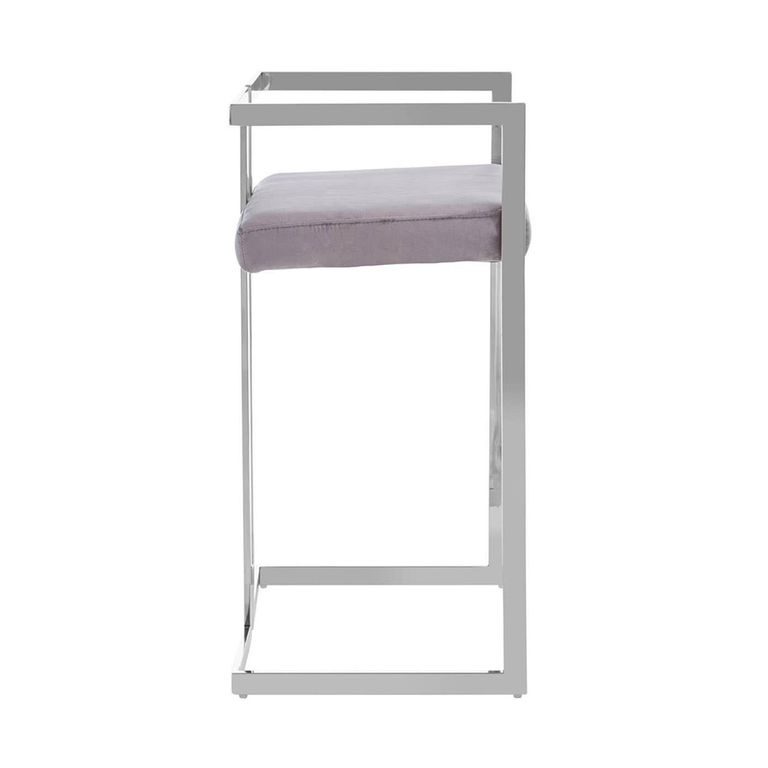 Azalea Barstool - Set of 2 - Grey Velvet Fabric with Silver Metal