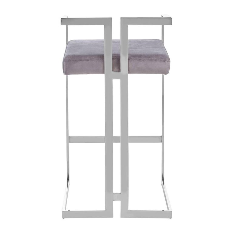 Azalea Barstool - Set of 2 - Grey Velvet Fabric with Silver Metal