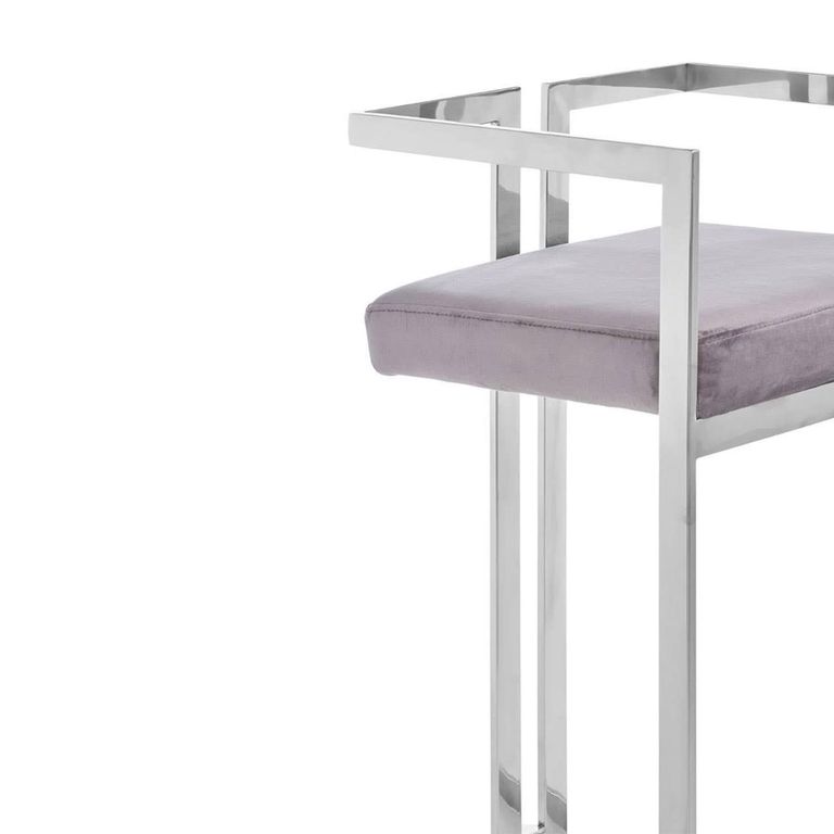 Azalea Barstool - Set of 2 - Grey Velvet Fabric with Silver Metal