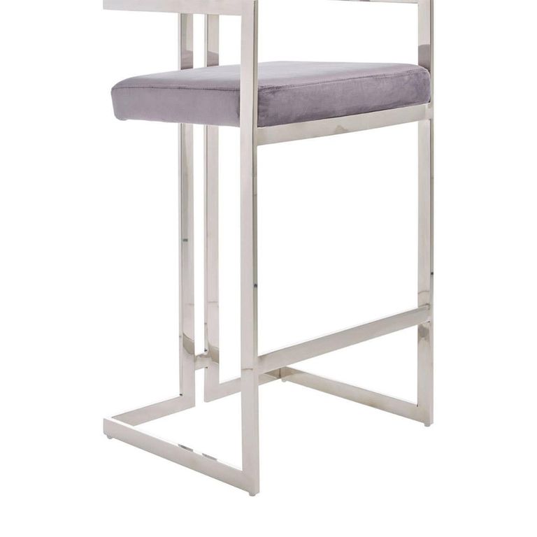 Azalea Barstool - Set of 2 - Grey Velvet Fabric with Silver Metal