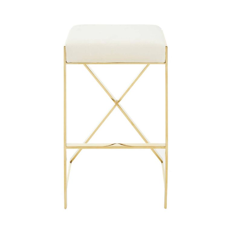 Azalea Barstool - Set of 2 - Ivory Fabric with Gold Base