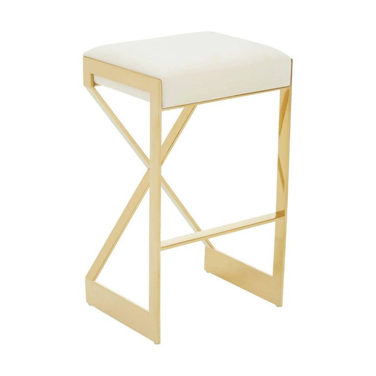 Azalea Barstool - Set of 2 - Ivory Fabric with Gold Base