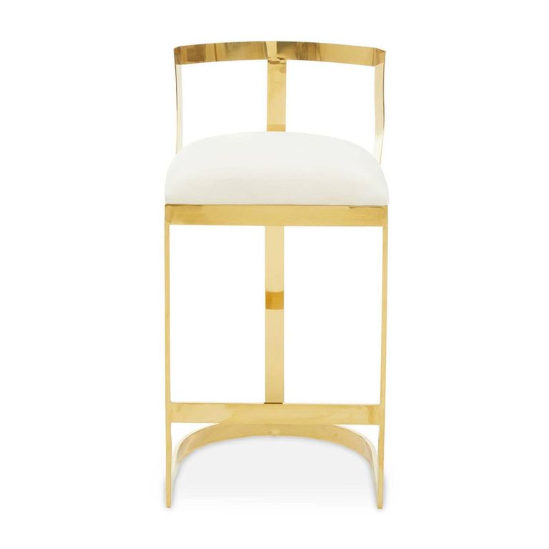 Azalea Barstool - Set of 2 - Ivory Velvet Fabric with Gold Metal