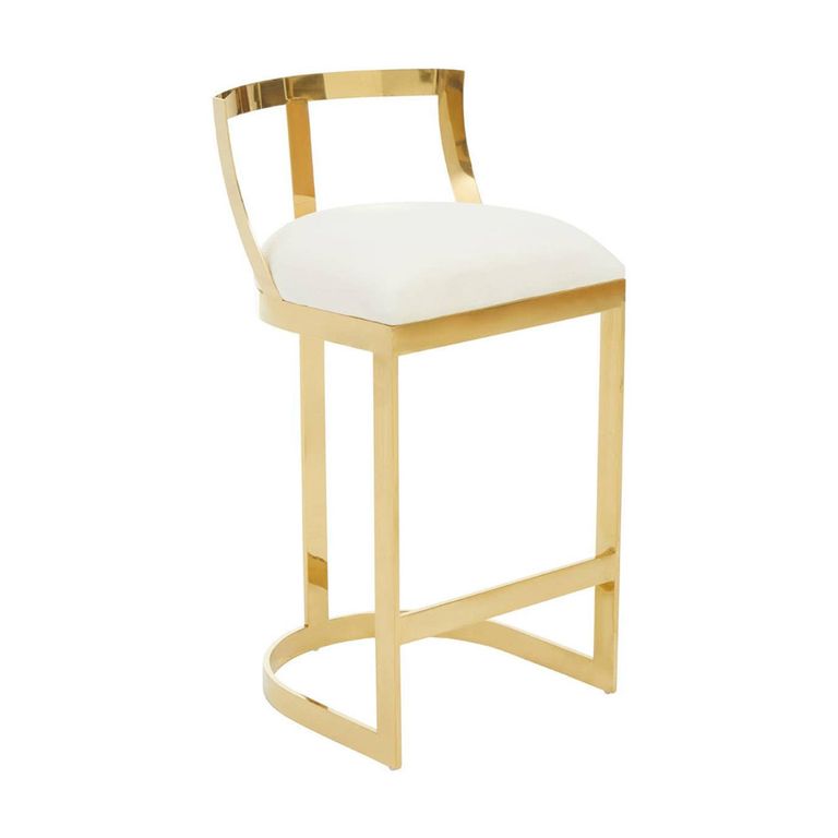 Azalea Barstool - Set of 2 - Ivory Velvet Fabric with Gold Metal