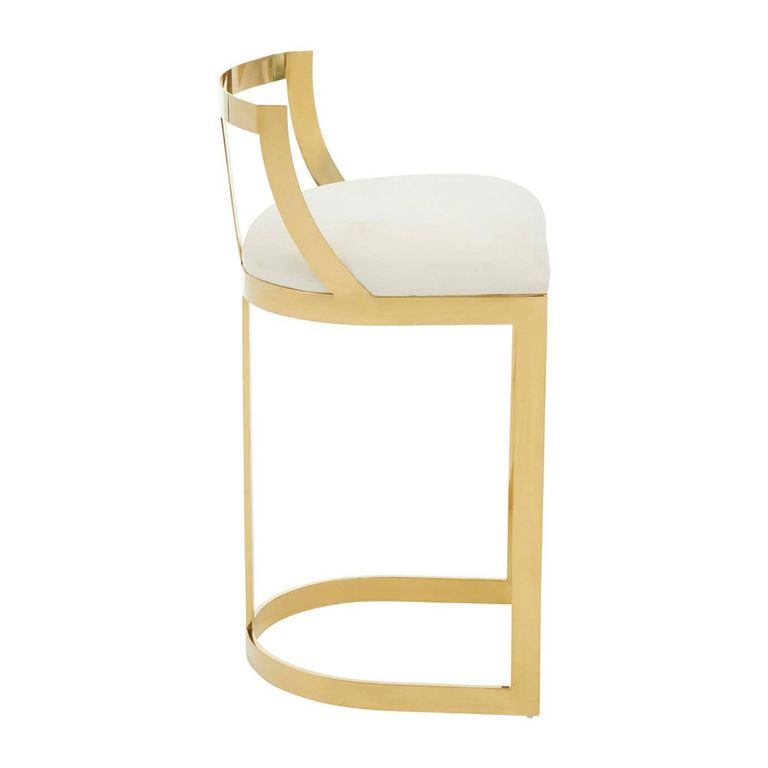 Azalea Barstool - Set of 2 - Ivory Velvet Fabric with Gold Metal