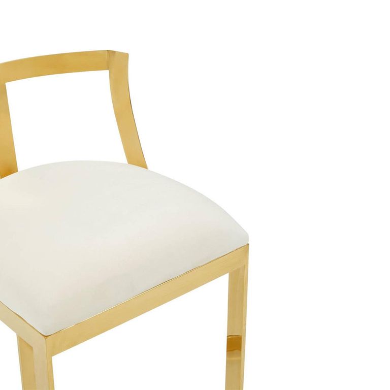 Azalea Barstool - Set of 2 - Ivory Velvet Fabric with Gold Metal