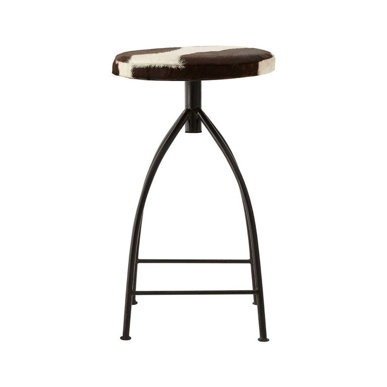 Boho Barstool - Cowhide - Industrial - Round