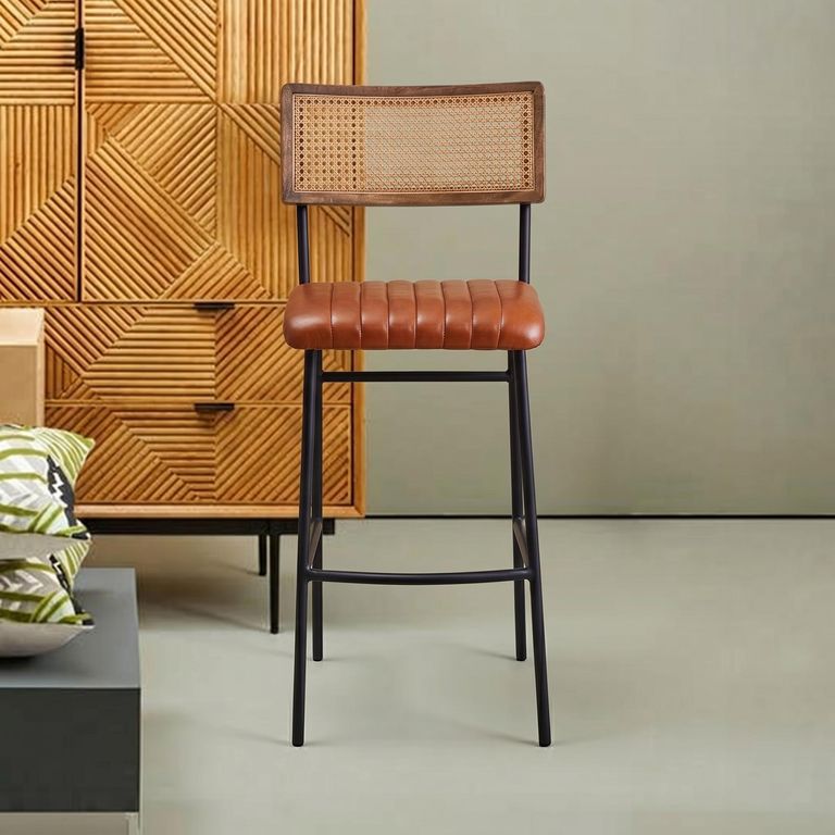 Buffalo Bar Chair - Tan - Leather with Black Metal