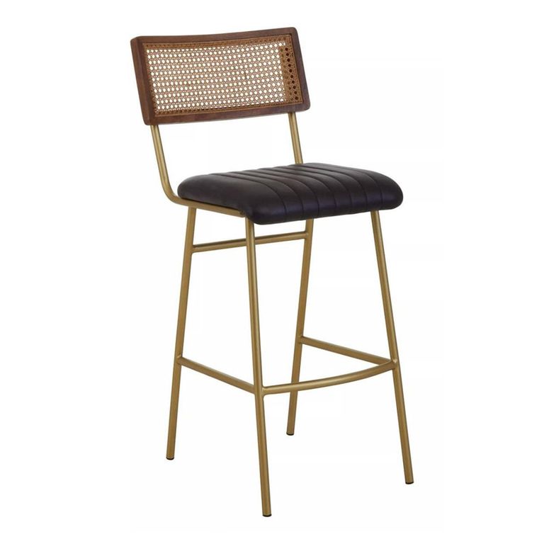 Buffalo Bar Chair - Black - Leather with Gold Metal