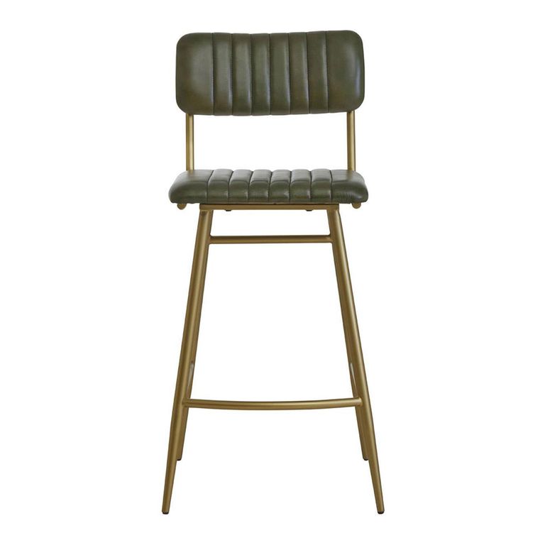 Buffalo Bar Chair - Green - Leather with Gold Metal