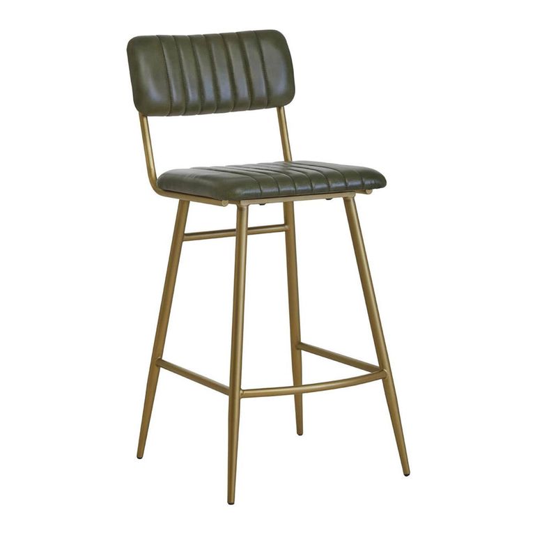 Buffalo Bar Chair - Green - Leather with Gold Metal