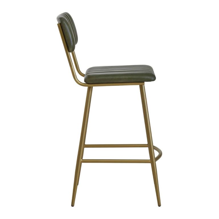 Buffalo Bar Chair - Green - Leather with Gold Metal