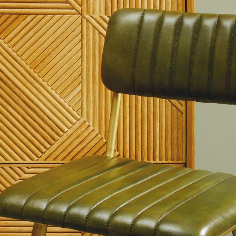 Buffalo Bar Chair - Green - Leather with Gold Metal