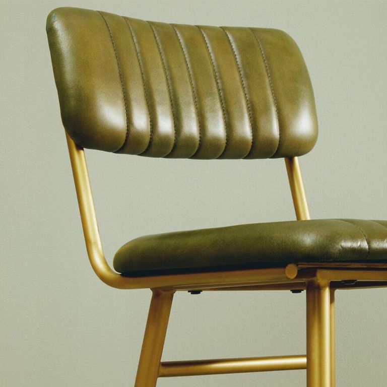 Buffalo Bar Chair - Green - Leather with Gold Metal