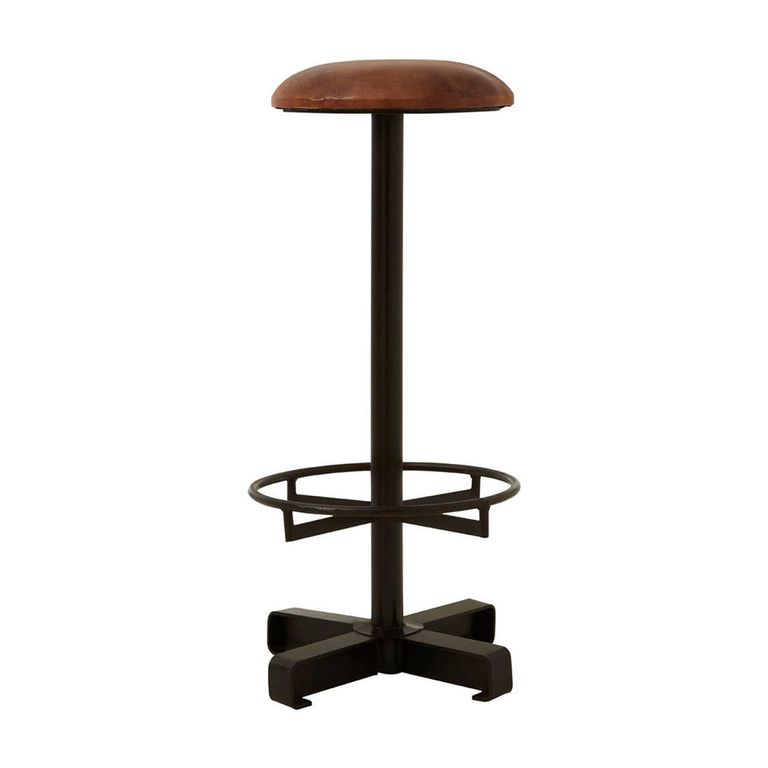 Buffalo Barstool - Set of 2 - Round - Brown - Leather