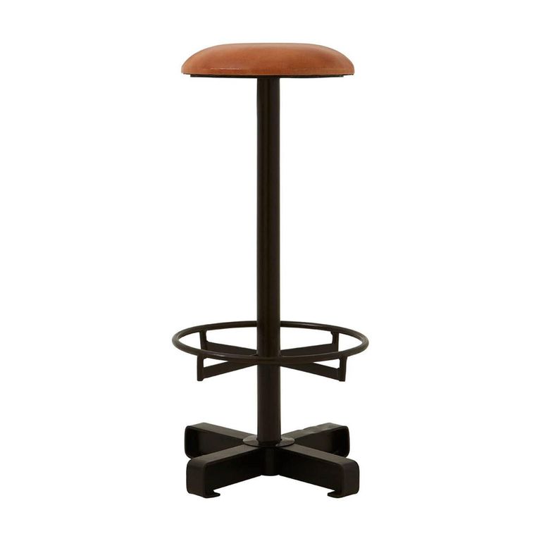 Buffalo Barstool - Set of 2 - Round - Light Brown - Leather