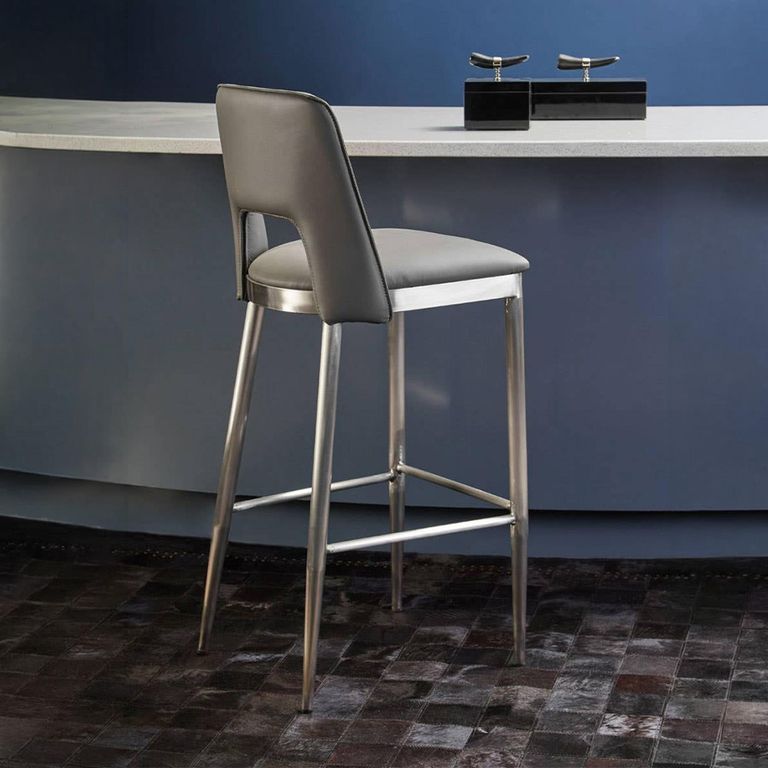 Gilden Bar Chair - Grey Faux Leather with Metal Legs