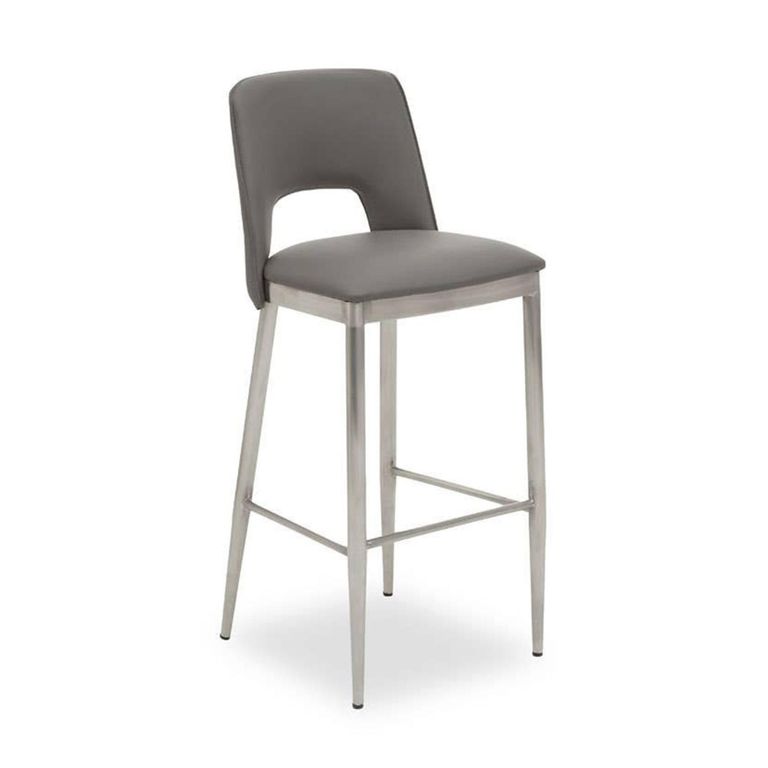 Gilden Bar Chair - Grey Faux Leather with Metal Legs