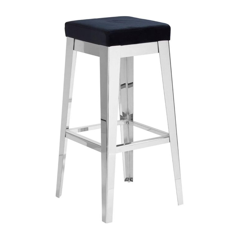 Horizon Barstool - Black Velvet Fabric with Silver Metal