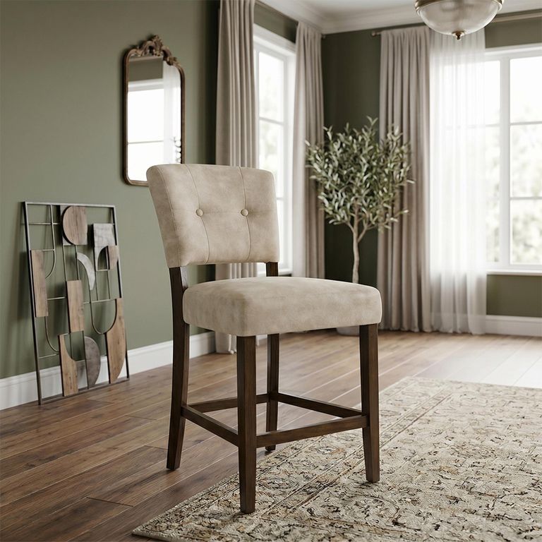 Oakridge Counter Stool - Set of 2 - Beige Bison Fabric - Dark Oak