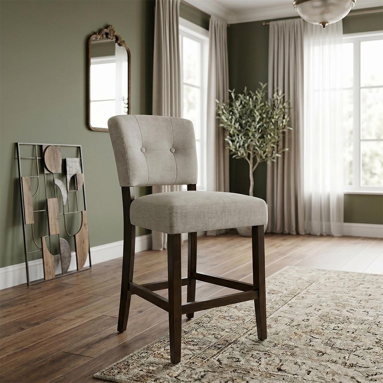 Oakridge Counter Stool - Set of 2 - Beige Fabric - Dark Oak