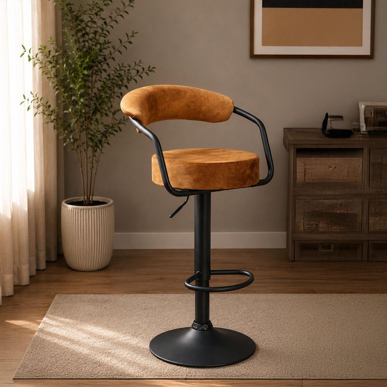 Hanna Barstool - Set of 2 - Adjustable Gas Lift - Rust and Black - Fabric and Metal