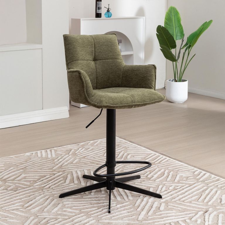 Jacob Barstool - Set of 2 - Adjustable Gas Lift - Green and Black - Fabric and Metal