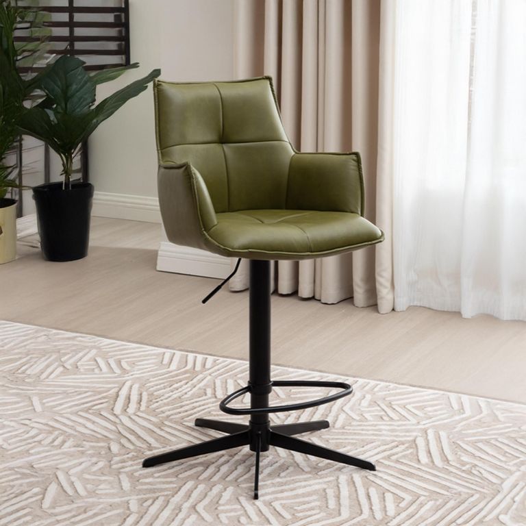Jacob Barstool - Set of 2 - Adjustable Gas Lift - Green and Black - Faux Leather and Metal