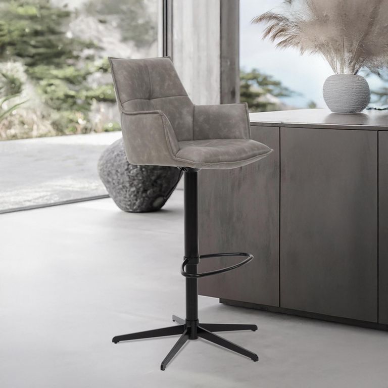 Jacob Barstool - Set of 2 - Adjustable Gas Lift - Grey and Black - Faux Leather and Metal